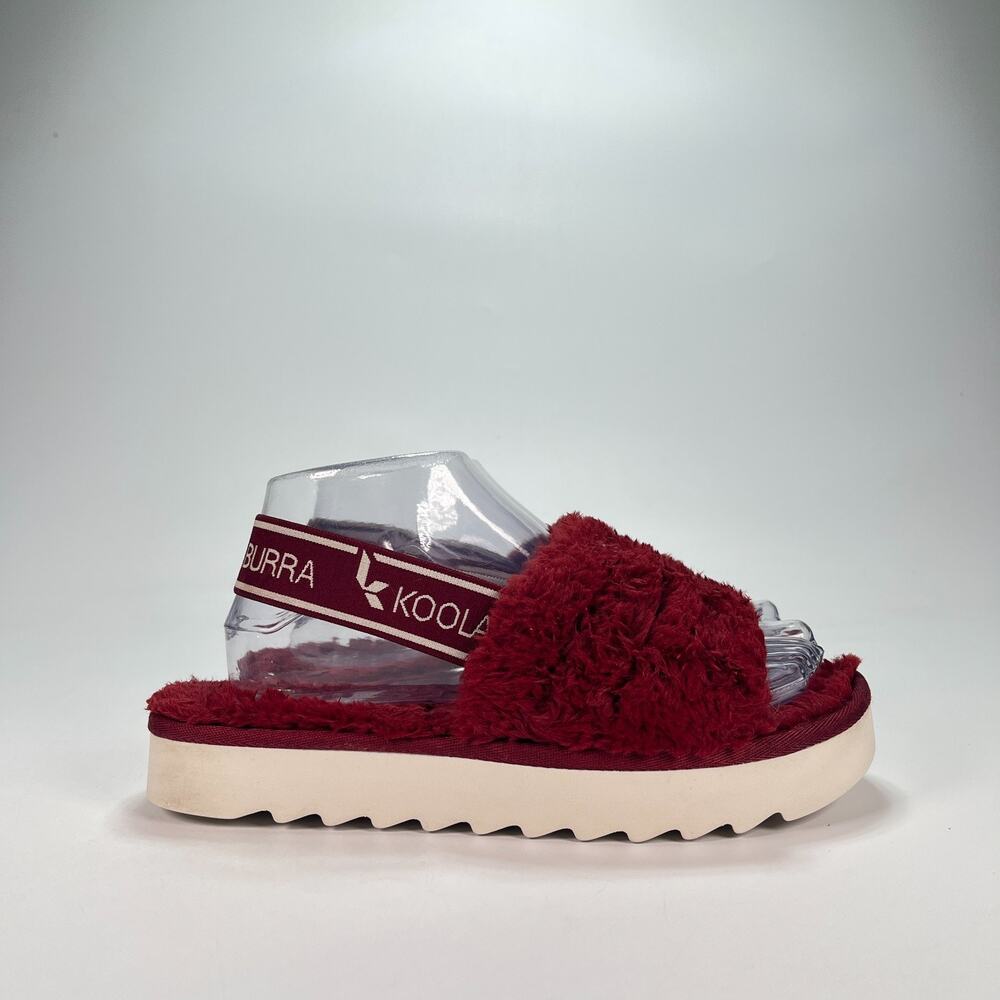 Koolaburra by UGG Fuzz'n II Burgundy Comfort Faux Fur Sandals Women's Size 10